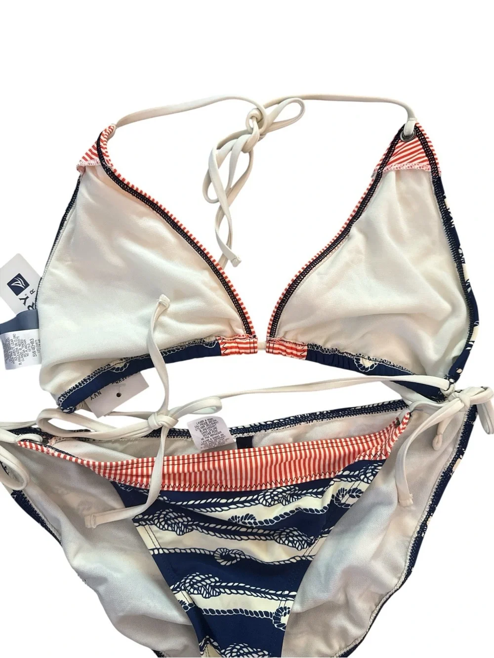 Sperry Navy, Cream & Coral Striped Triangle Bikini 2-PC Nautical Swimwear Set